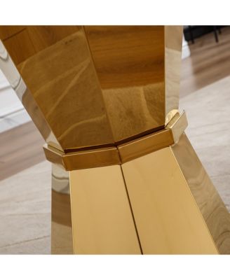 47" Round Marble Dining Table, Gold Base