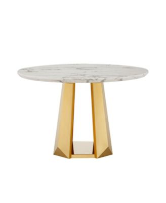  47" Round Marble Dining Table, Gold Base