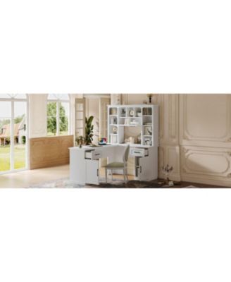 L-Shaped Desk w/ Cabinets, Drawers, Shelves & Flip-Up Storage