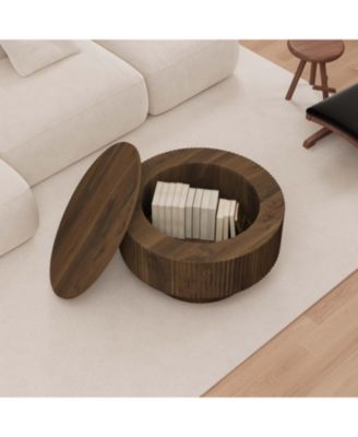 Modern Circular Coffee Table with Storage (Walnut)