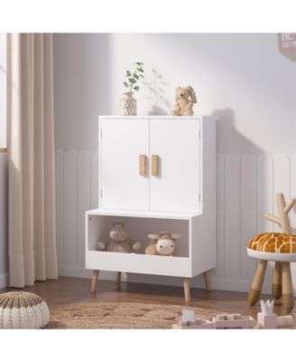 Kids Toy Storage Cabinet - White Wooden Organizer