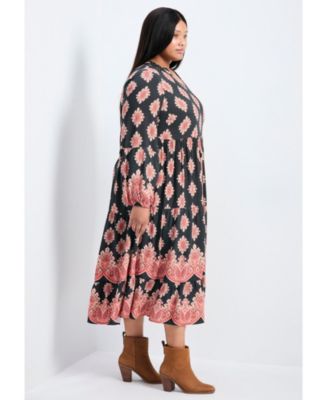 Women's Everlasting Bordered Print Blouson Sleeve Dress