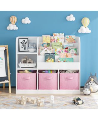 Kids Bookcase with Fabric Drawers - White/Pink