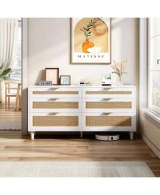 Streamdale 6-Drawer Rattan Dresser with Metal Handle