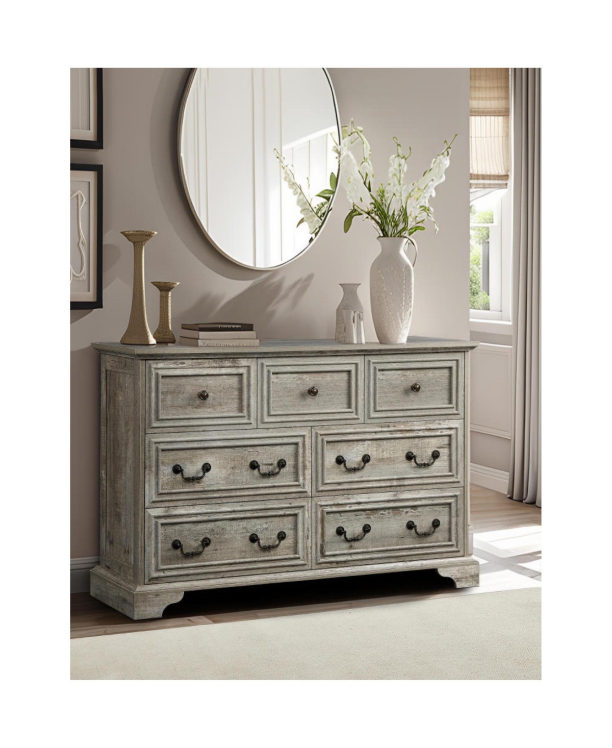 Streamdale Furniture Farmhouse Dresser 7 Drawers for Rustic Storage
