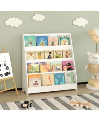 4-Tier Kids Bookshelf, Toddler Book Display Shelves, Helps Keep Bedrooms, Playrooms, and Classrooms Organized,White