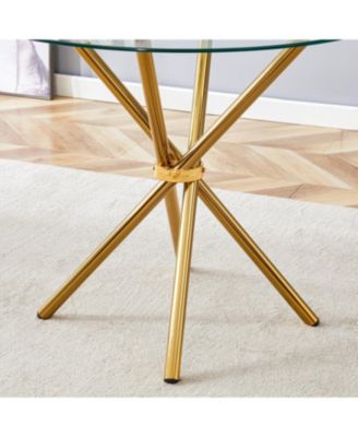 Round Clear Glass Dining Table with Gold Ring Legs
