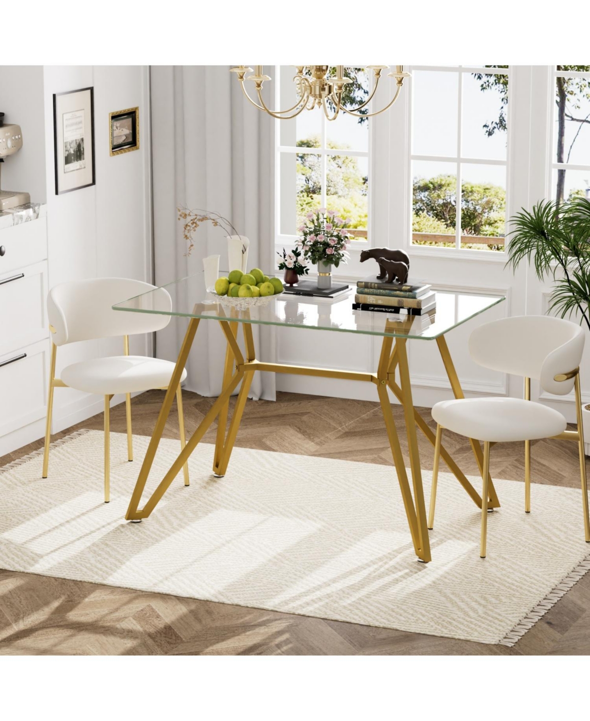 Streamdale Furniture 47.3" Rectangular Glass Dining Table - Gold