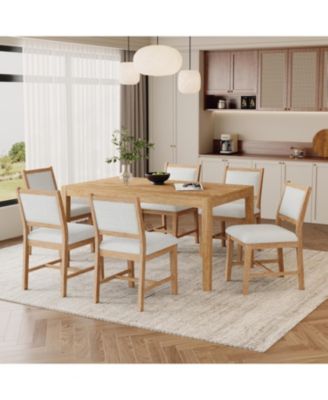 Retro 7-Piece Dining Table Set for 6 with Upholstered Chairs (Natural)
