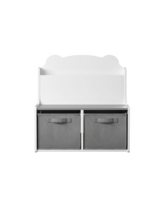 Kids Bookshelf with Storage Bins - Bear Design, White & Gray