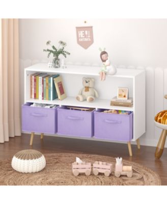  Kids Bookcase with Fabric Drawers - White/Purple