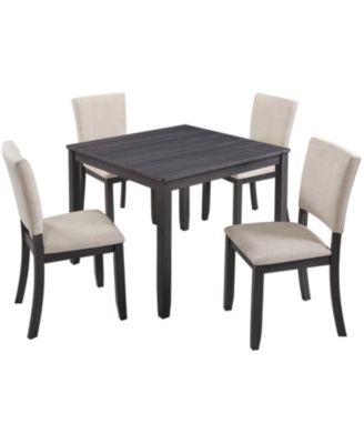 Modern 4-Person Dining Set - Black & Beige