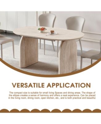 Streamdale Wood Extendable Dining Table, Oval Kitchen Table with Dual-Pillar Design