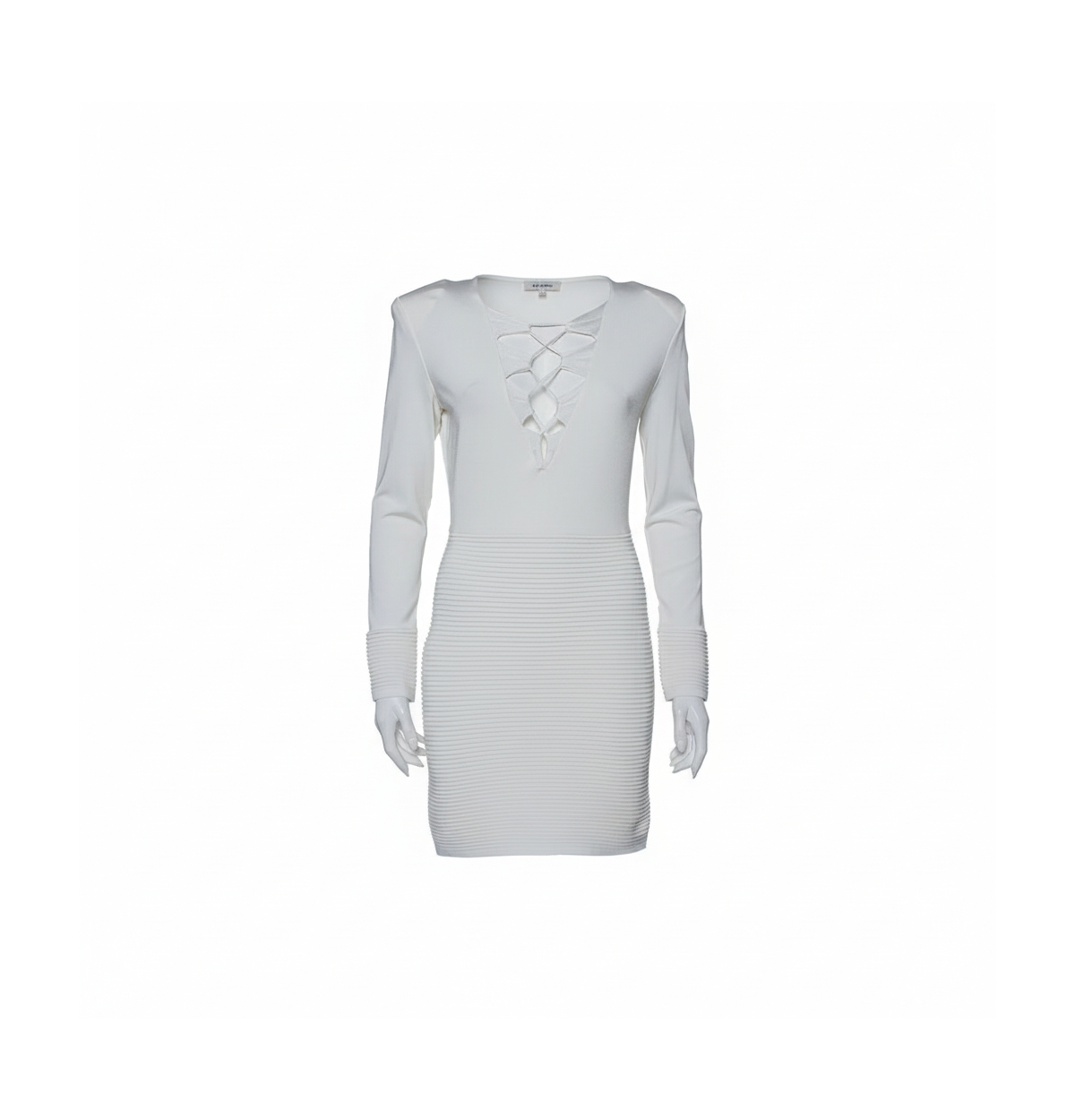 Pre-Owned Balmain Women's White Textured Knit Lace Up Tie Detail Mini Dress