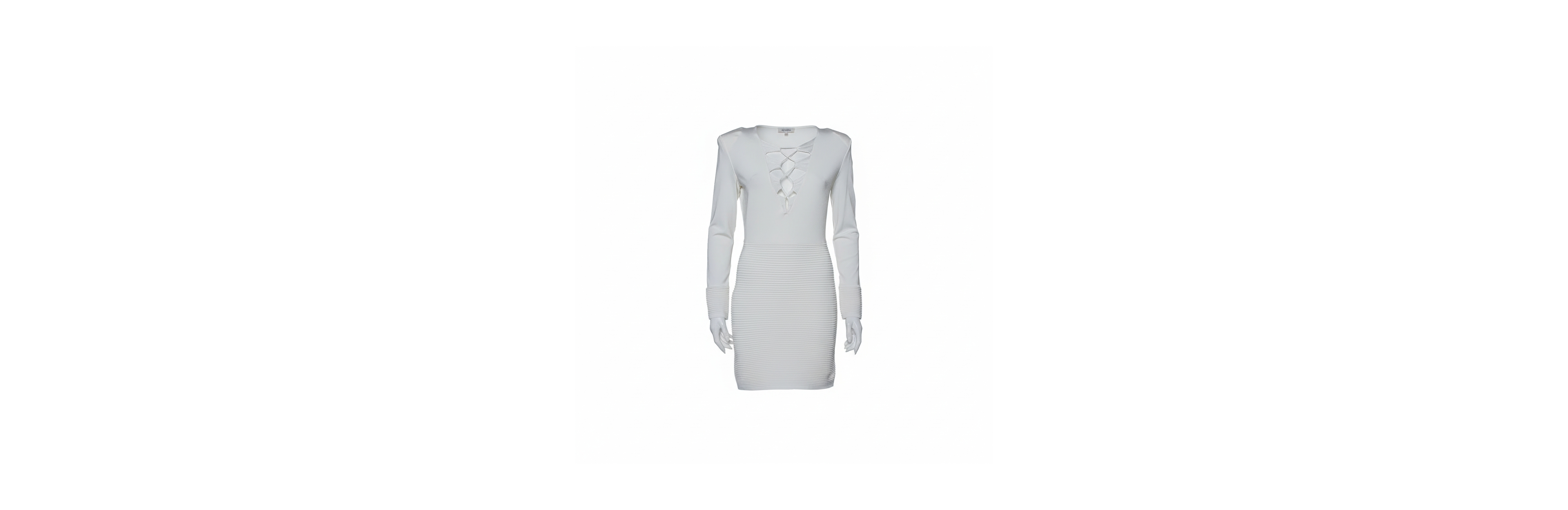 Pre-Owned Balmain Women's White Textured Knit Lace Up Tie Detail Mini Dress