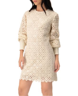 Women's Embroidered Crochet Mini Dress with Sequin Detailing