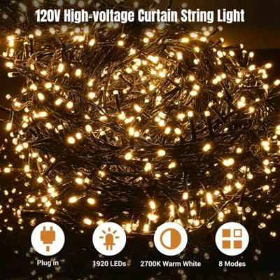 40x10 Ft Commercial Twinkle Curtain String Light 1920 LED 120V Steel Cable for Event Wedding Party Holiday Decor