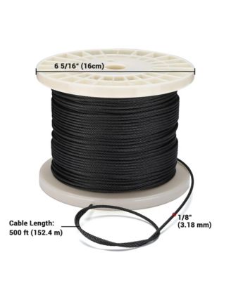 500-ft 1/8" T316 Stainless Steel Cable 7x7 Wire Rope for Deck Railing - Black