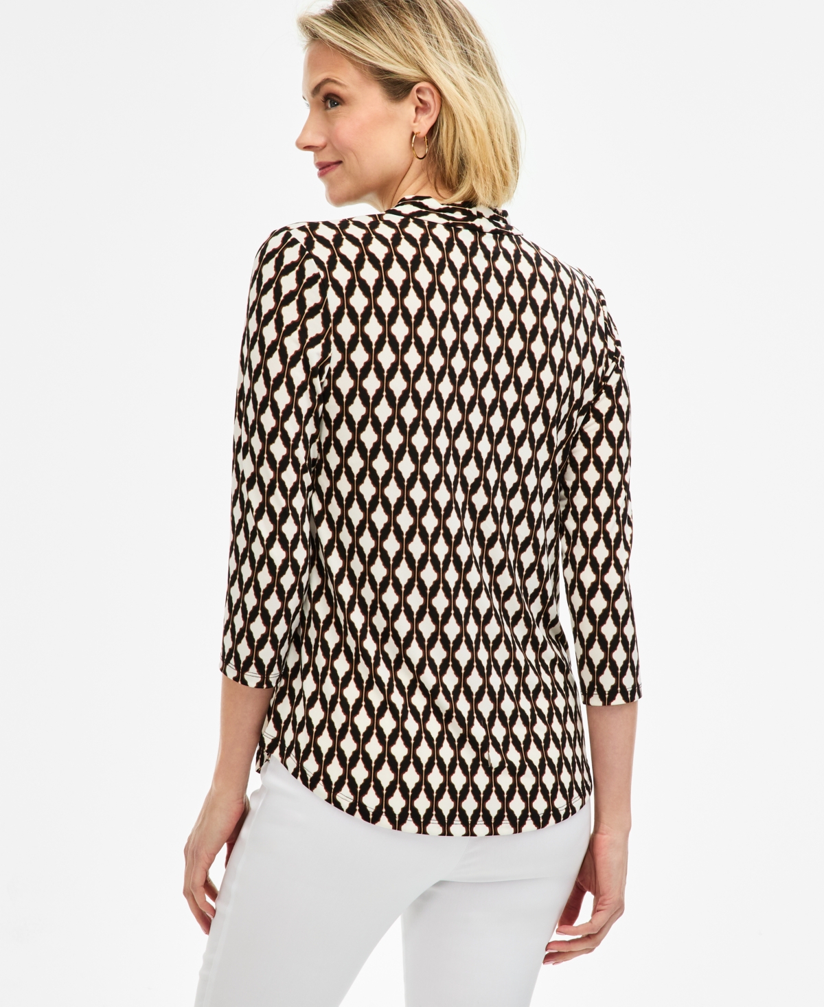 Jm Collection Women's Printed 3/4 Sleeve V-Neck Knit Top, Macy's Exclusive