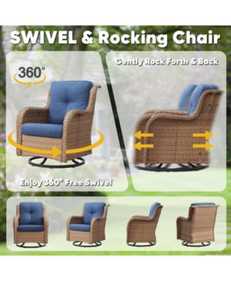 ArcLine Wicker Swivel Glider Outdoor Rocking Chair with CushionGuard Olefin Cushion and Side Table (3-Piece