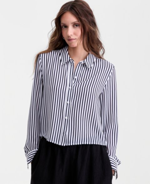 Женская рубашка On 34th Cropped Button-Down Crepe, цвет: Синий полосатый
