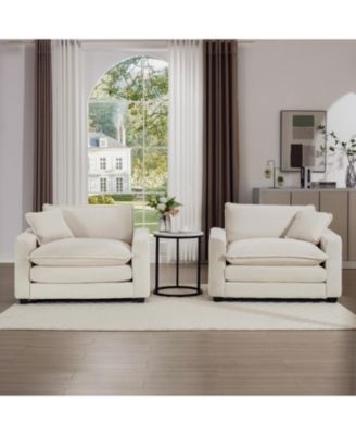  Beige Corduroy Sofa Set with 2 Chairs & Accent Chairs