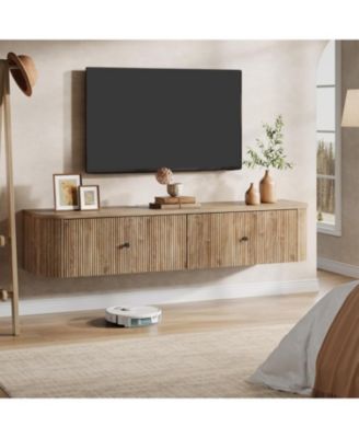 Floating TV Stand Wall Mounted, with 2 Fluted Drawers