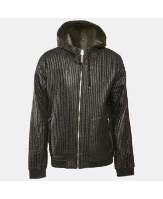 Men's Black Quilted Nylon Zip Front Hooded Jacket