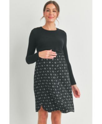 Women's Long Sleeve Empire Waist Maternity Nursing Dress