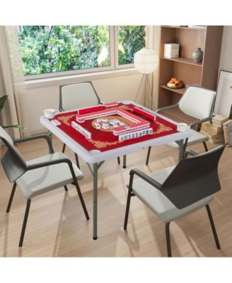 35 Inch Folding Mahjong Table for 4 Players with Cup Holders