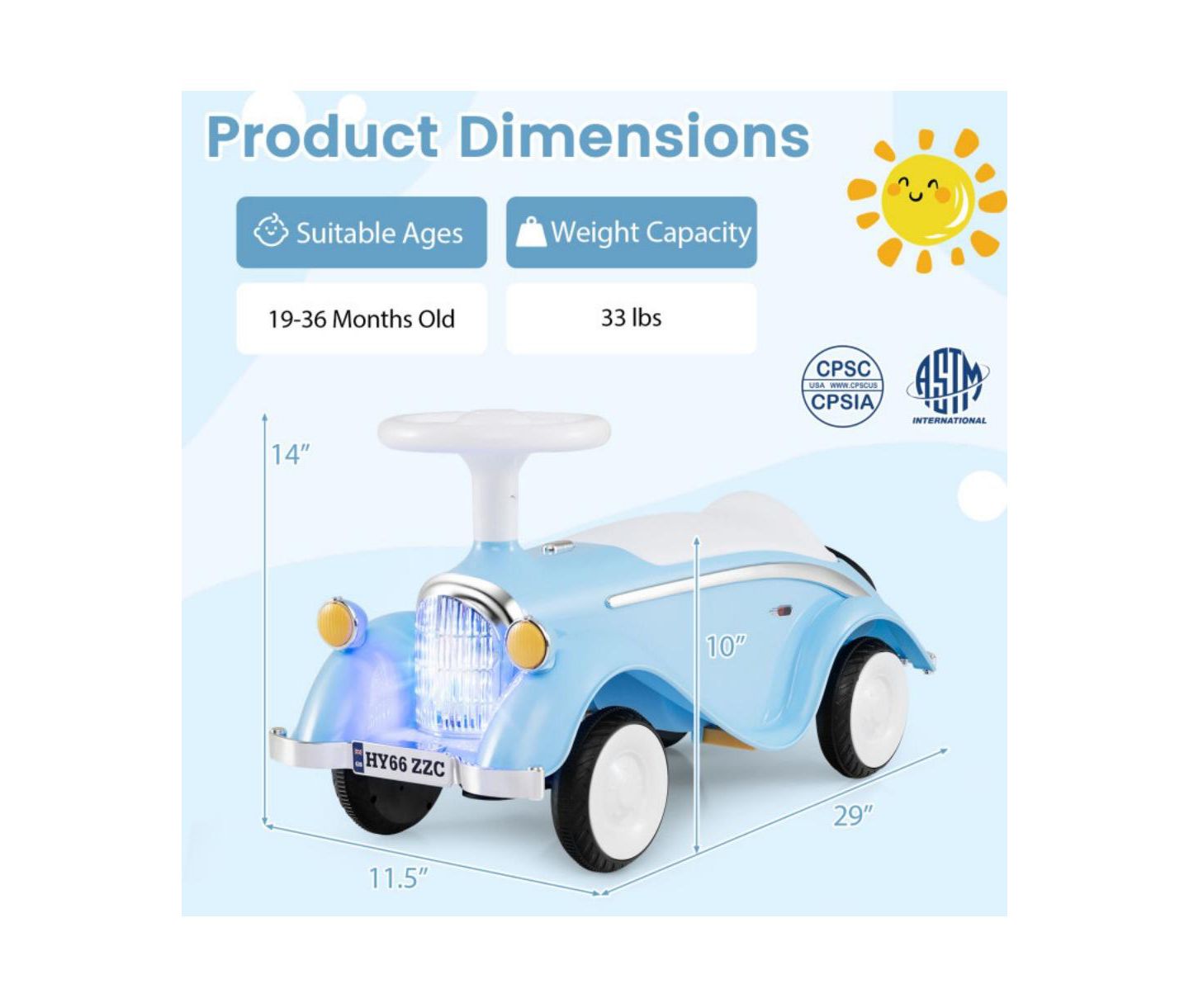 Детская игрушка HONGGE Toddler Ride On Sliding Car with Horn and LED Headlight, цвет: Синий — фото 4