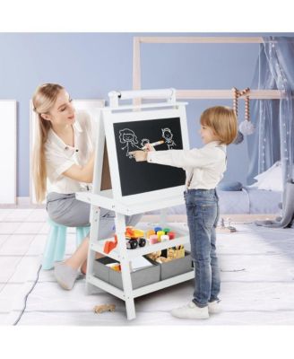 Art Easel for Kids, 3 in 1 Toddler Easel w/Whiteboard, Chalkboard & Paper Roll
