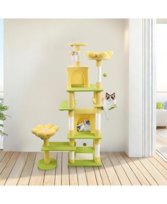 71 Yellow Flower Cat Tree Large Condo Removable Cushion Hammock