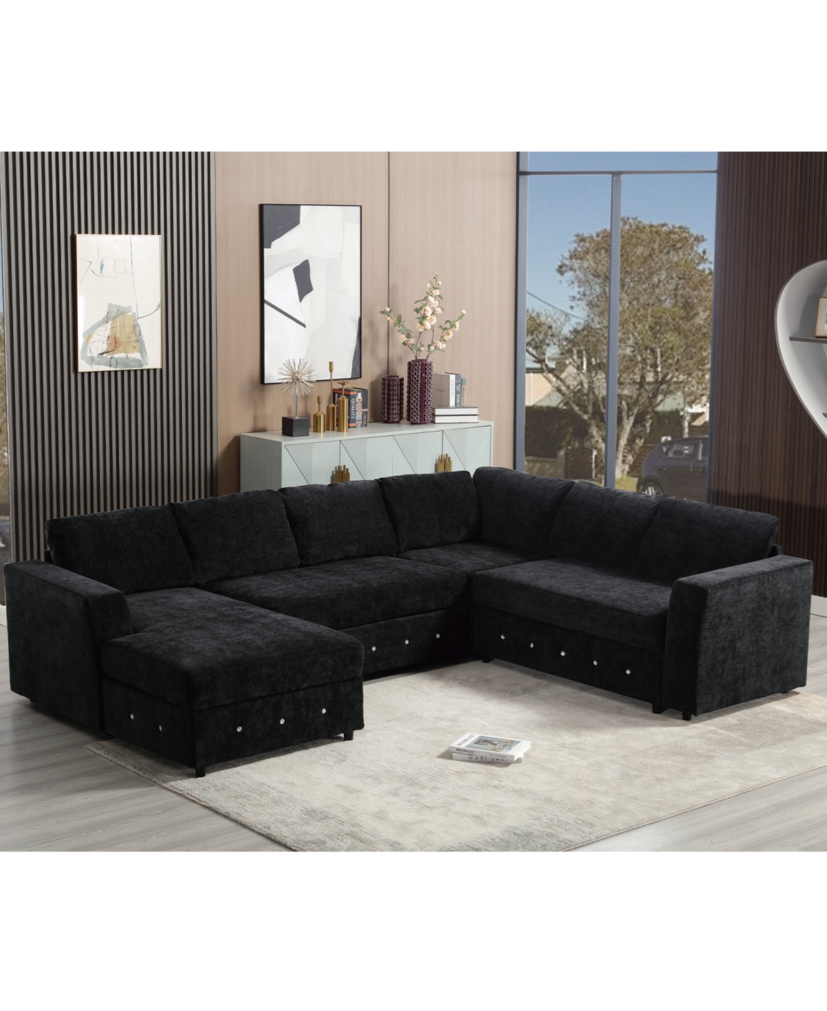 Streamdale FurnitureOversized Sectional Sofa with Chaise, Modern U-Shaped Couch in Black Chenille