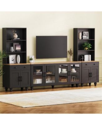 Streamdale Farmhouse TV Stand with Gourd-Shaped Legs & Bookshelves, White