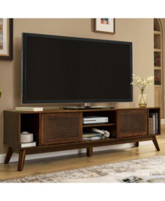 Rattan TV Stand for 75" TVs - Walnut