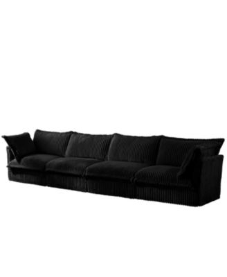 Black Corduroy Slipcovered 4-Seater Sofa