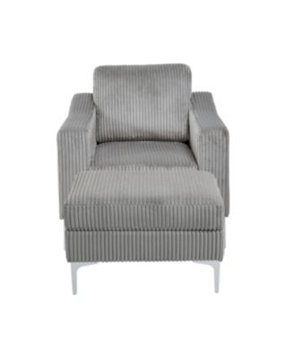 Convertible Corduroy Sectional Sofa with Ottoman - Gray