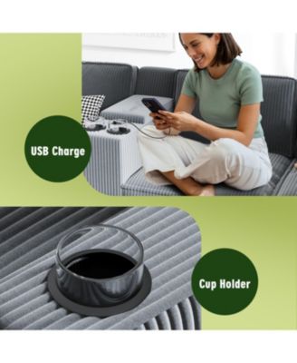 L-Shaped Corduroy Sofa w/ Storage USB & Console