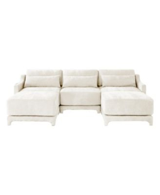 Beige Chenille 3-Seater Sofa with Ottomans