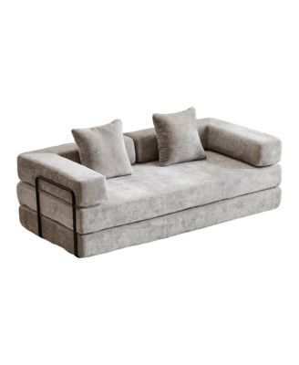 Convertible Floor Sofa Bed with Pillow & Armrest - Light Grey