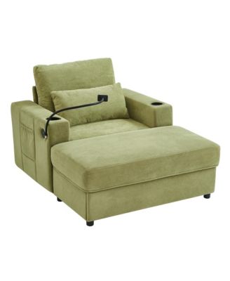 Modern Green Armchair with Ottoman, USB Ports & Cup Holders
