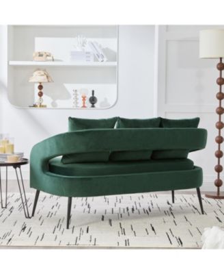 Velvet Loveseat Settee with Pillows - Green