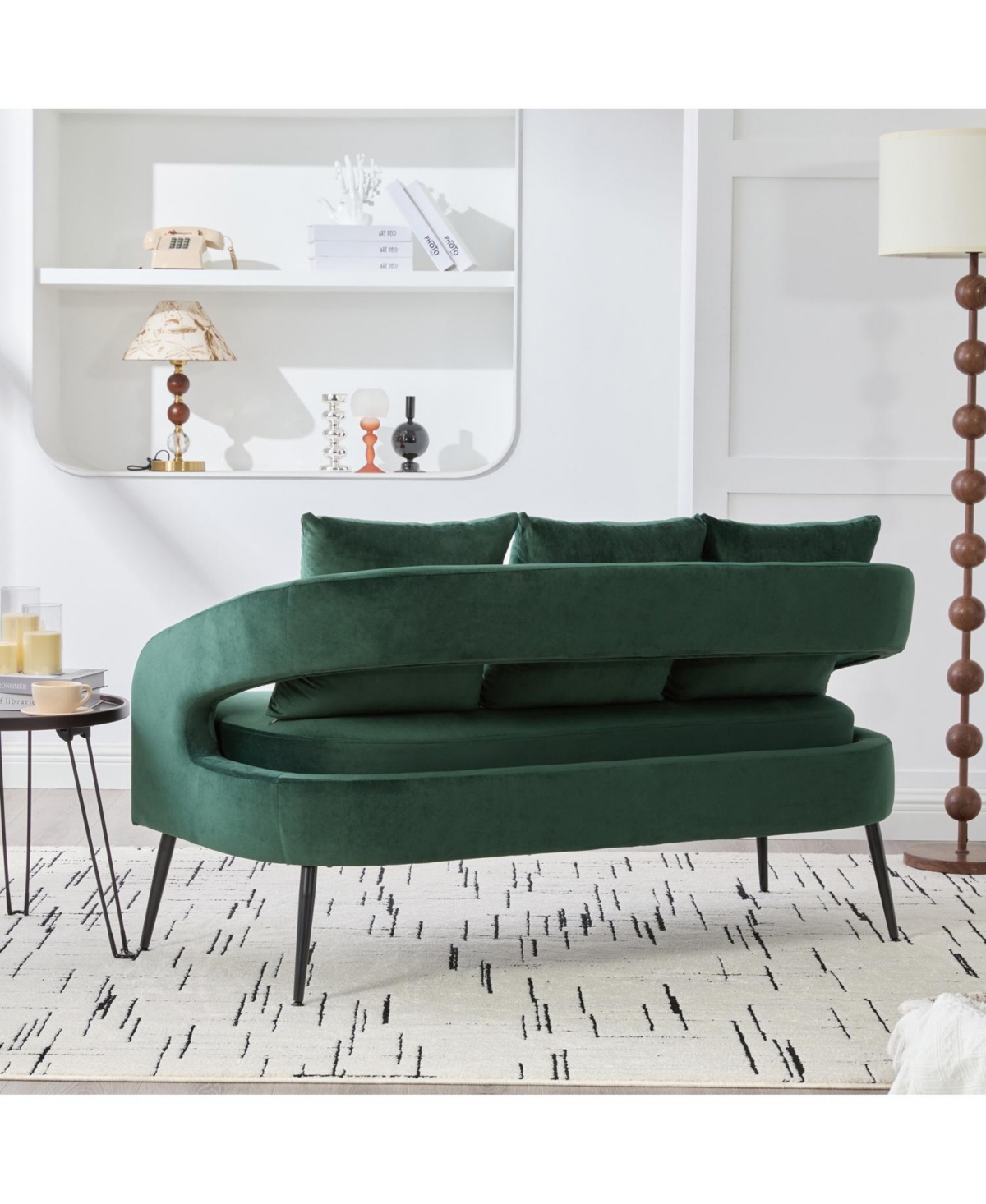 Streamdale Furniture Velvet Loveseat Settee with Pillows - Green