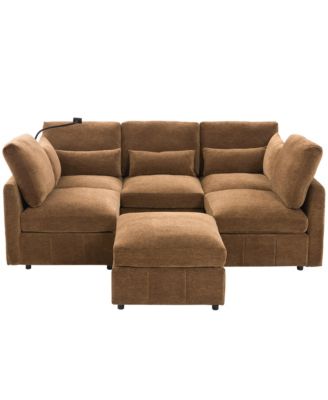 Modern Sectional Sofa U-shaped Couch w/ Ottoman, USB & Phone Holder