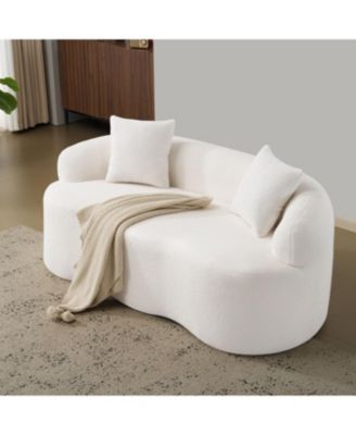 Cream Curved Loveseat Sofa with Pillows - Small Space