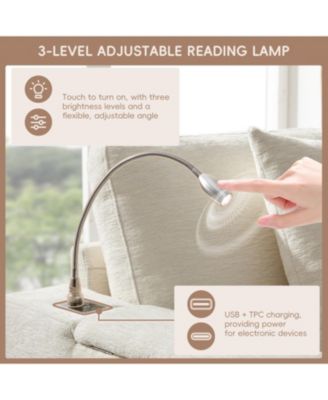 Modular Sectional Sofa Bed- Flip Table, Lamp, Ports, Ottoman, Tufted, 6 Pillows