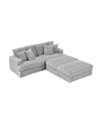 + Sofa + Grey Corduroy + Storage Legs & 4 Pillows