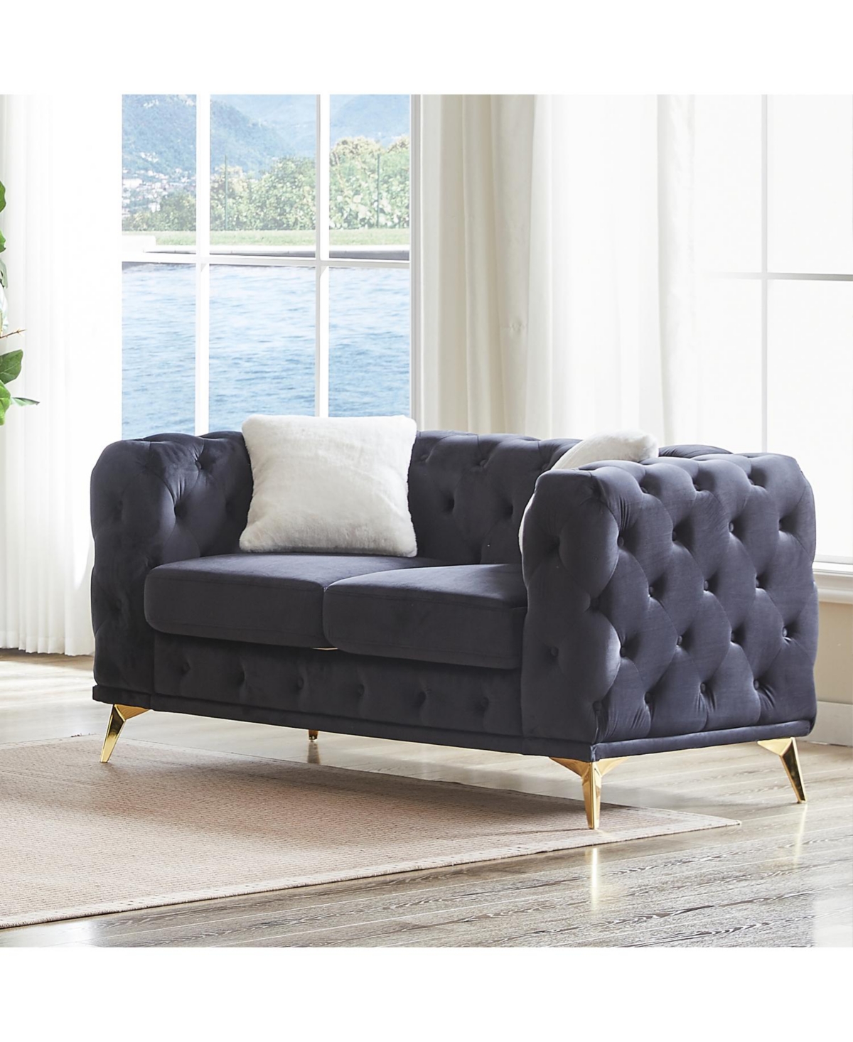 Streamdale Deluxe Velvet Chesterfield Sofa with Tufted Buttons, 2 Pillows