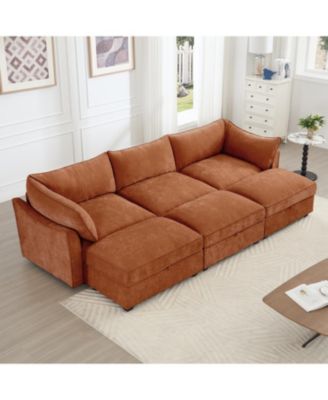 3-Seat Sofa w/ Ottomans & Storage - Chenille Orange